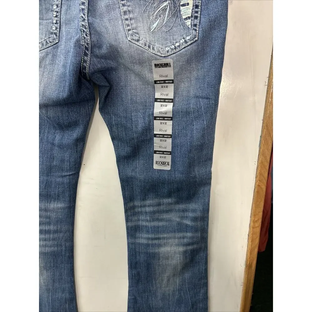 Rock & Roll Cowgirl Low Rise Bootcut Med Acid Wash Jeans Womens Size‎ 32x32 NWT - Picture 9 of 15